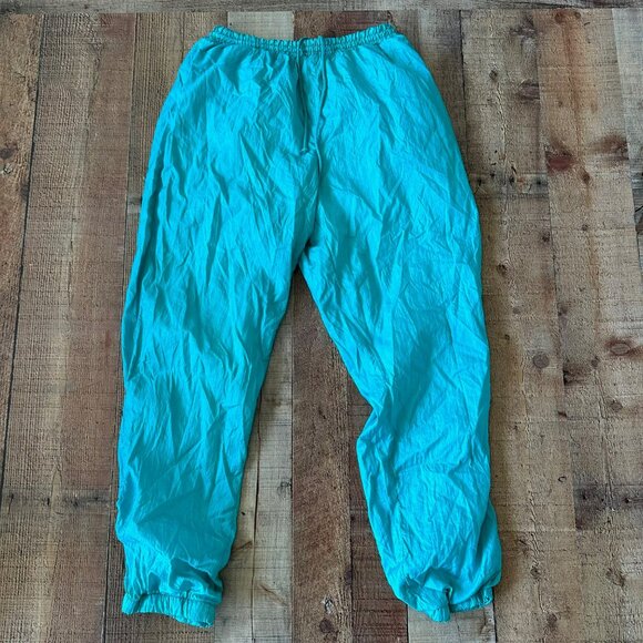 Vintage Teal Nylon Elastic Waist Jogger Pants S 65% Polyester 35% Cotton - Picture 1 of 6